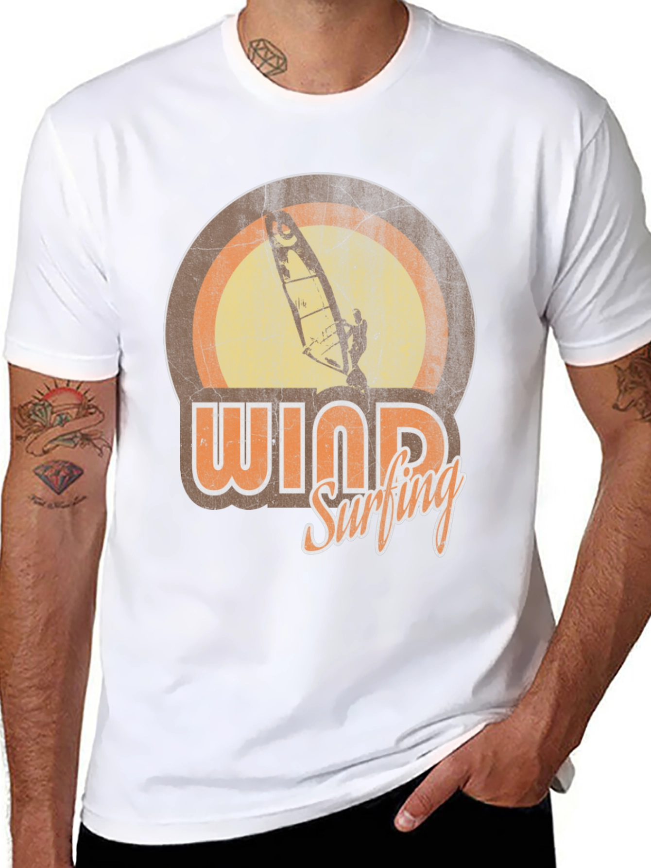 Black Vintage Windsurfing Graphic Tee - Retro Surfer T-Shirt view 8