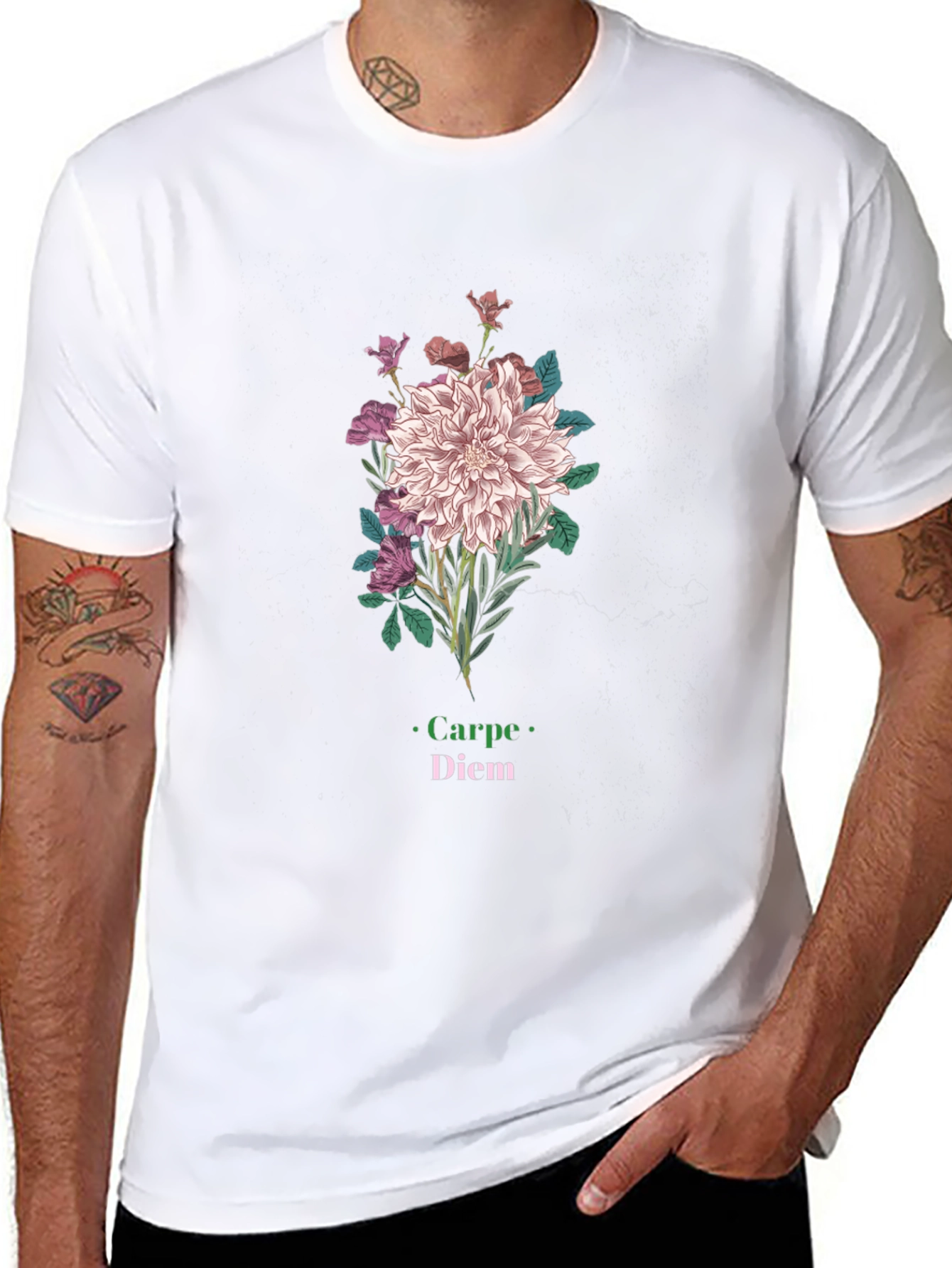 Black Floral Carpe Diem Graphic Black T-Shirt view 8