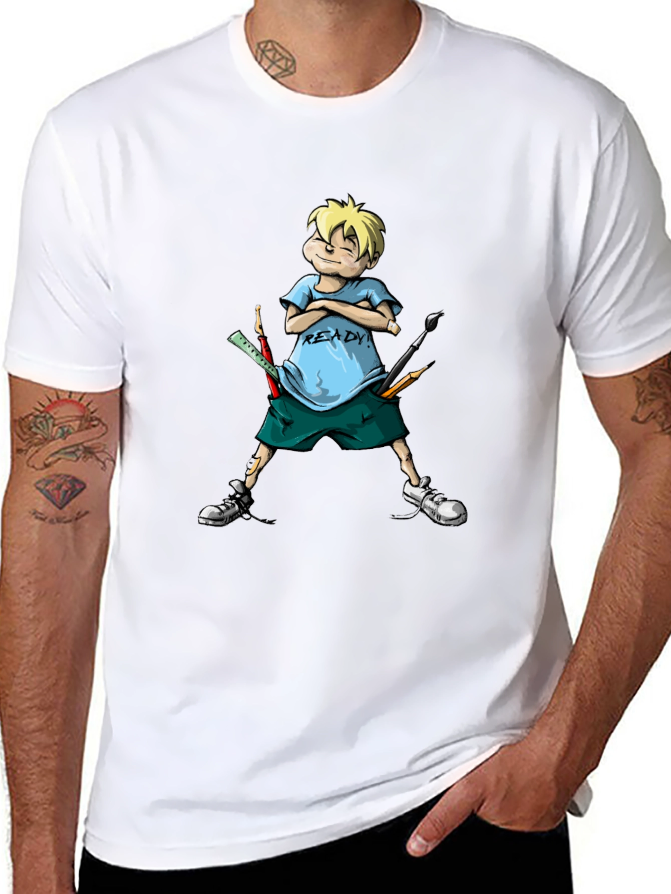 Black Cartoon Boy "Ready" T-Shirt view 8
