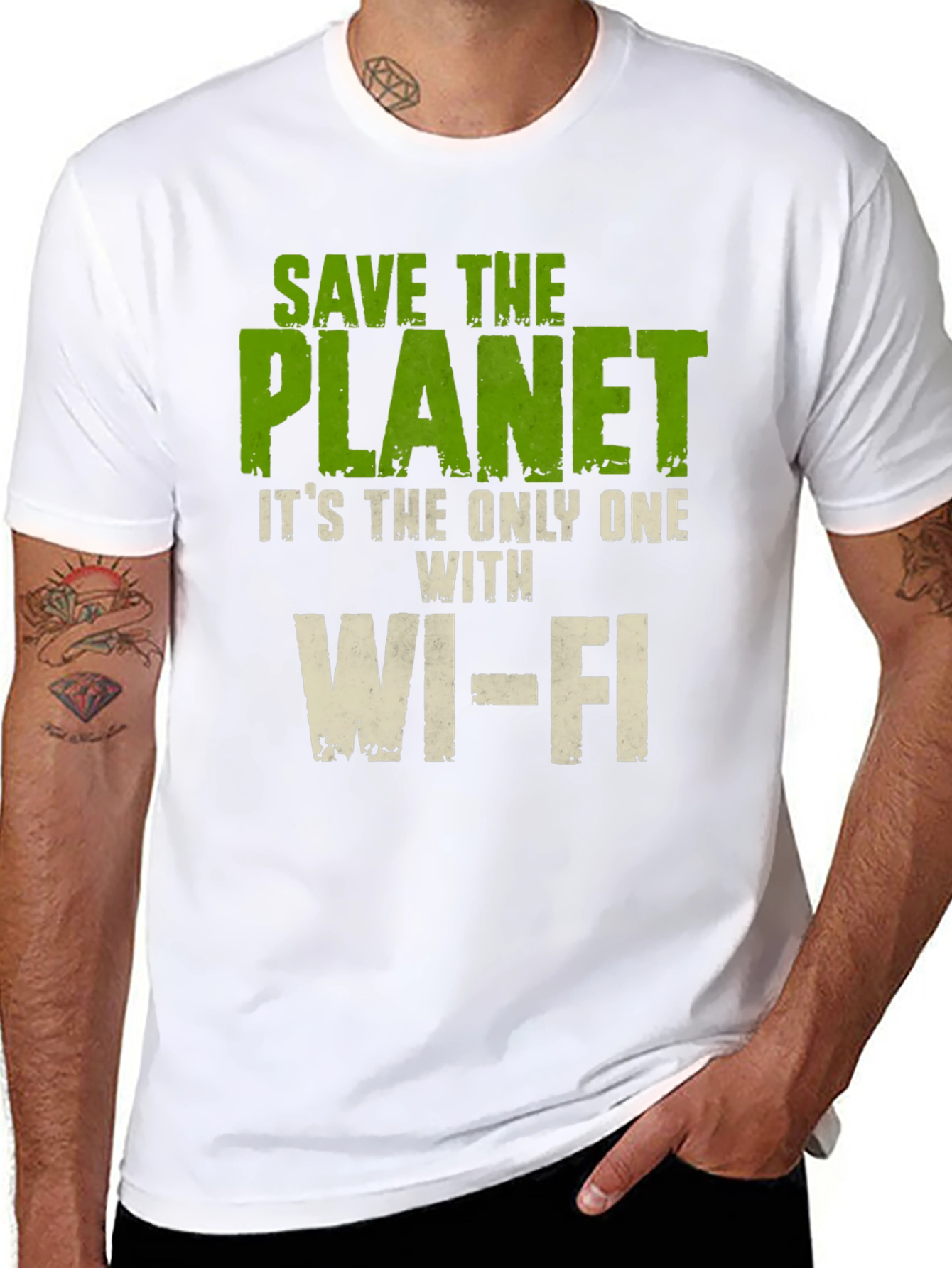 Black Save the Planet T-Shirt - Wi-Fi Humor Tee view 8
