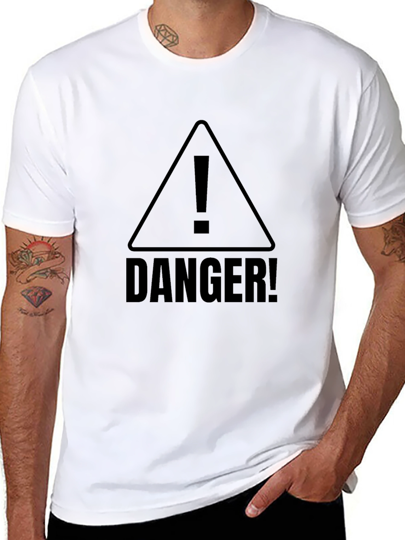 Black Danger! Warning Sign Black T-Shirt view 8