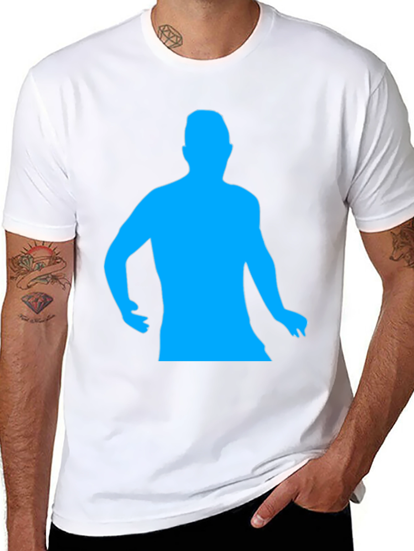 Black Cool Black T-Shirt with Blue Silhouette view 8