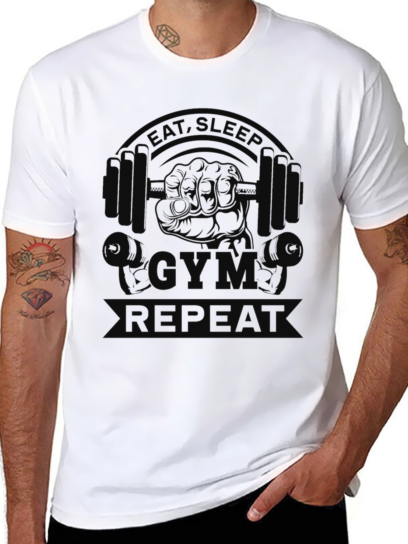 Black Eat Sleep Gym Repeat T-Shirt - Black Cotton Tee view 8