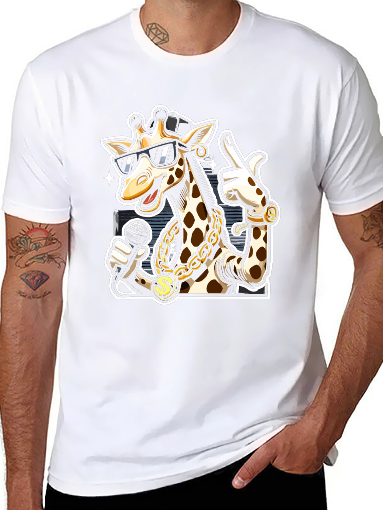 Black Rapper Giraffe T-Shirt - Funny Cartoon Graphic Tee view 8