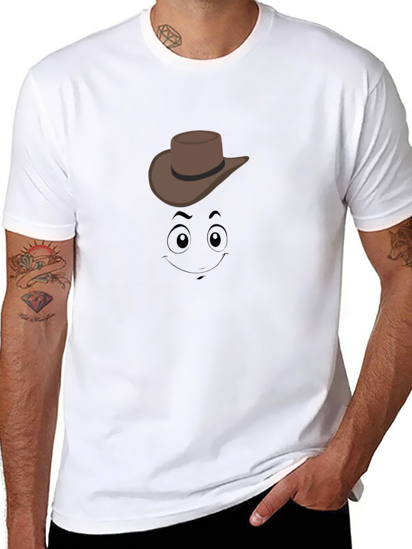 Black Cartoon Cowboy Graphic Tee - Black Cotton T-Shirt view 8