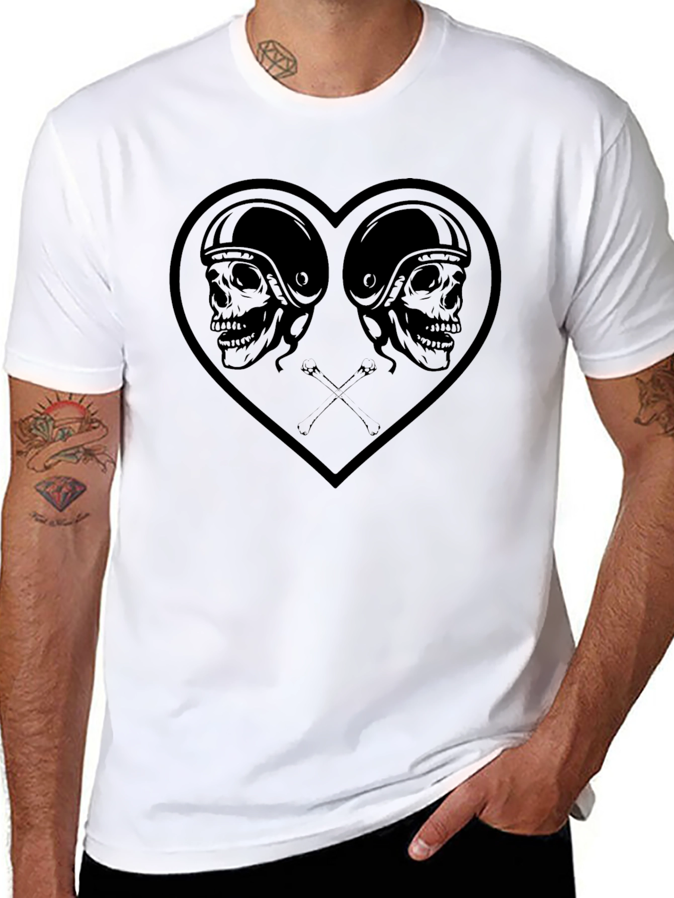 Black Skull Heart Graphic Tee - Men's Black T-Shirt view 8