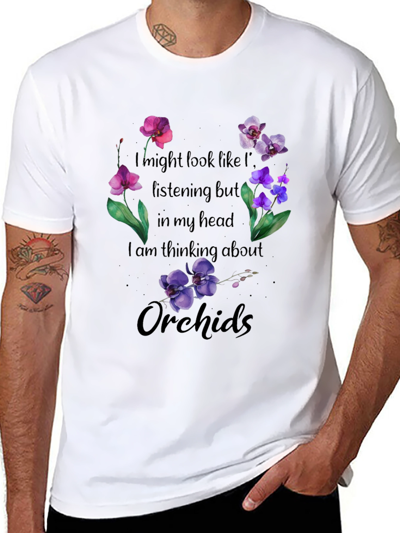 Black Thinking About Orchids T-Shirt view 8