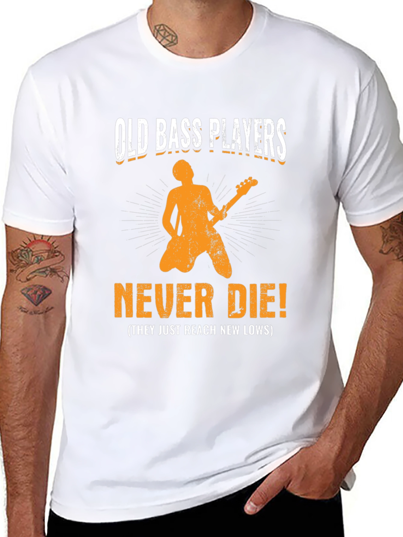 Black Old Bass Players Never Die T-Shirt view 8