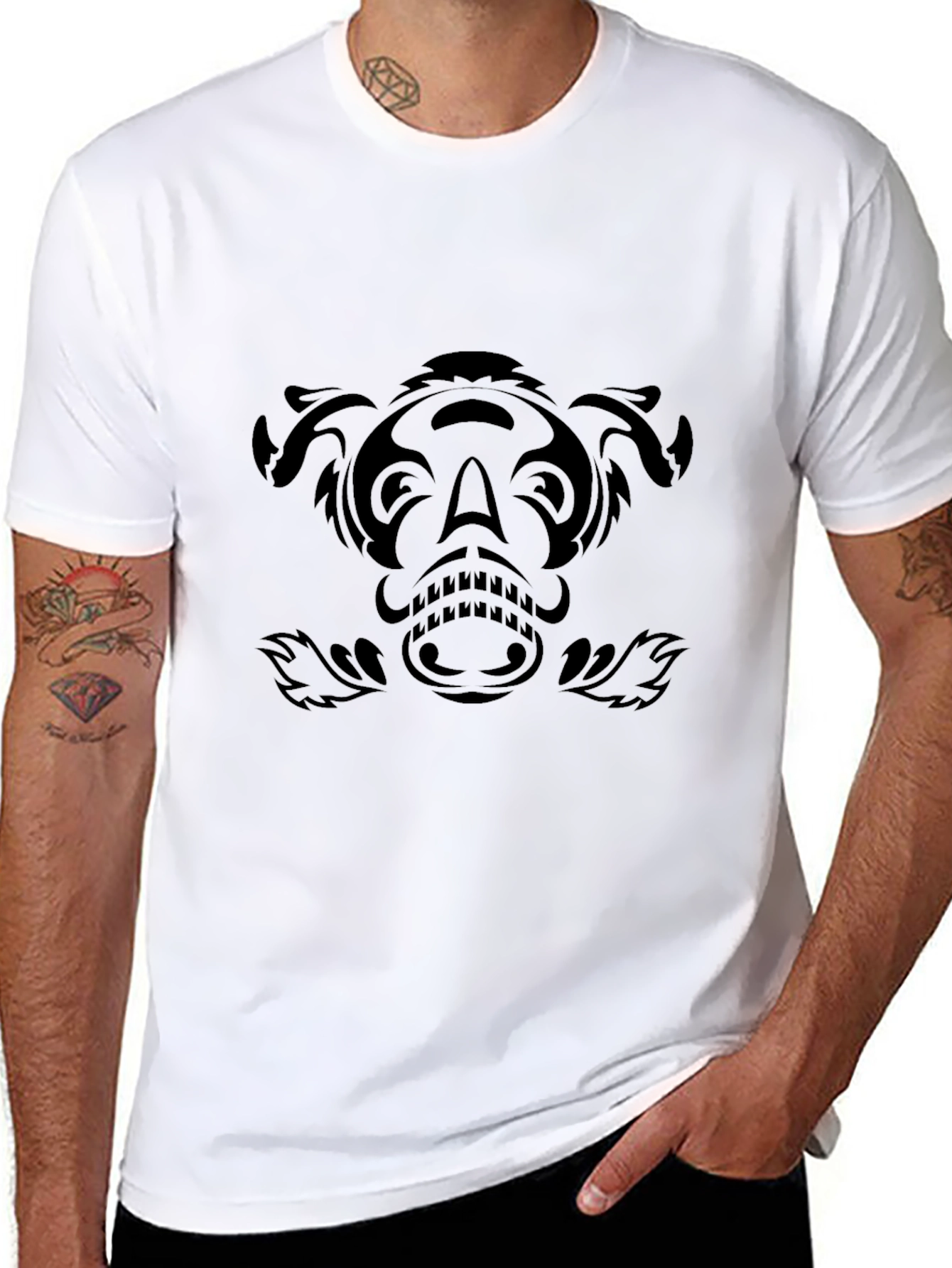 Black Tribal Animal Graphic Tee - Stylish Black Shirt view 8