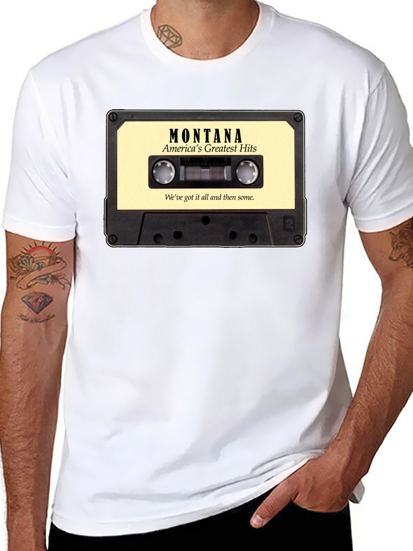 Black Montana's Greatest Hits Cassette Tape Graphic T-Shirt view 8