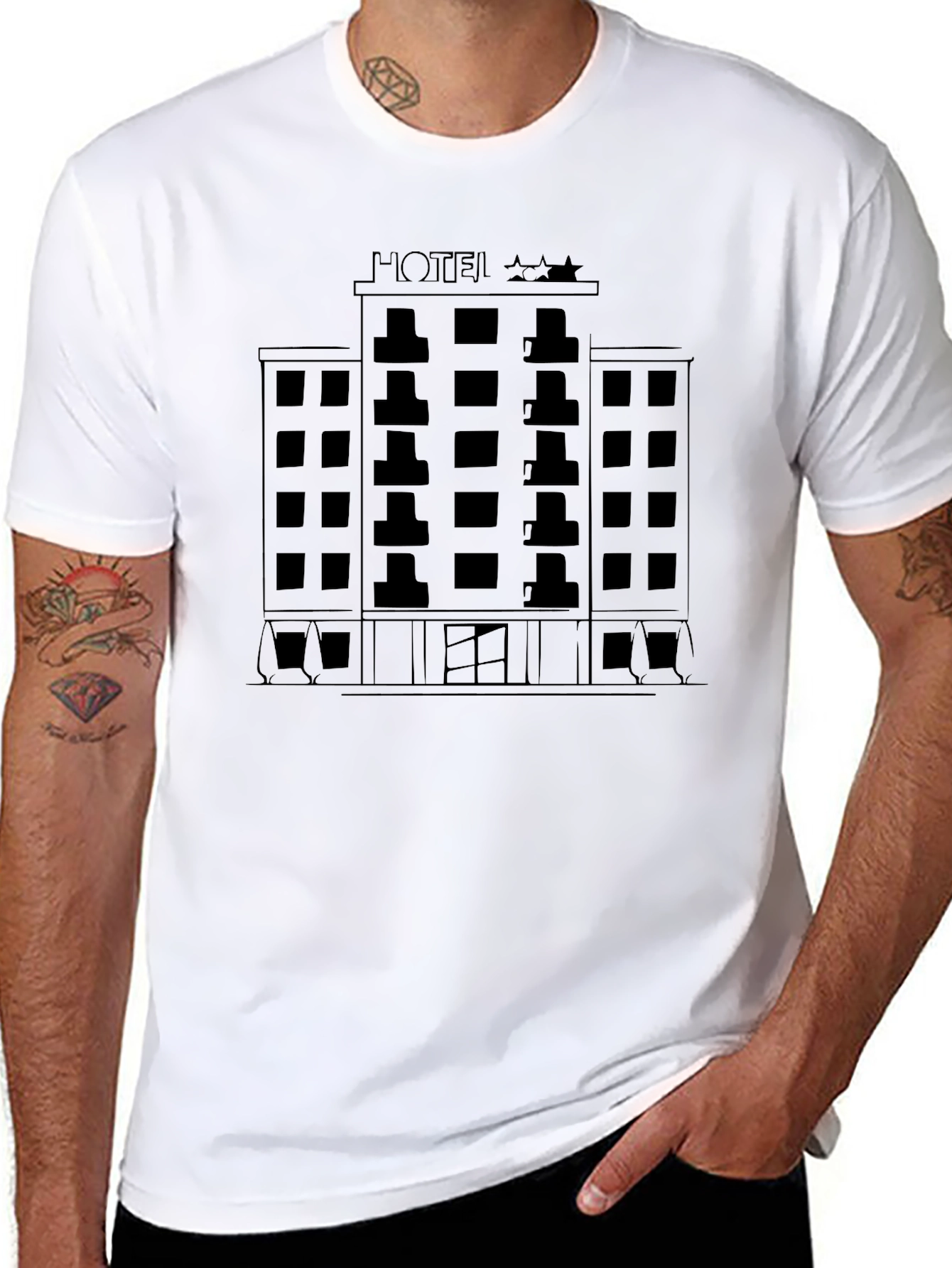 Black Hotel Graphic Tee - Black Cotton Short Sleeve view 8