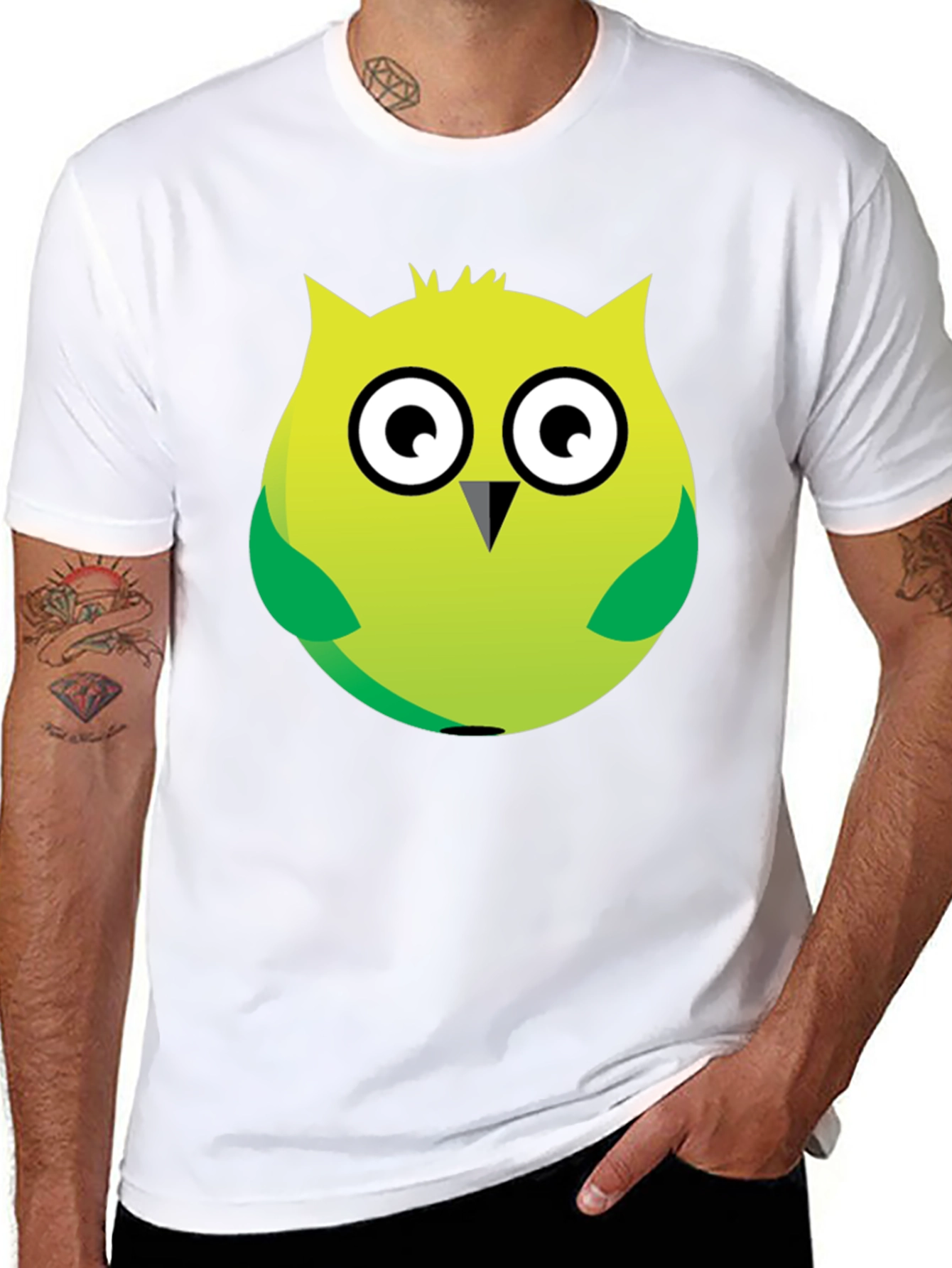 Black Cartoon Owl Graphic Tee - Soft Black Cotton Blend view 8