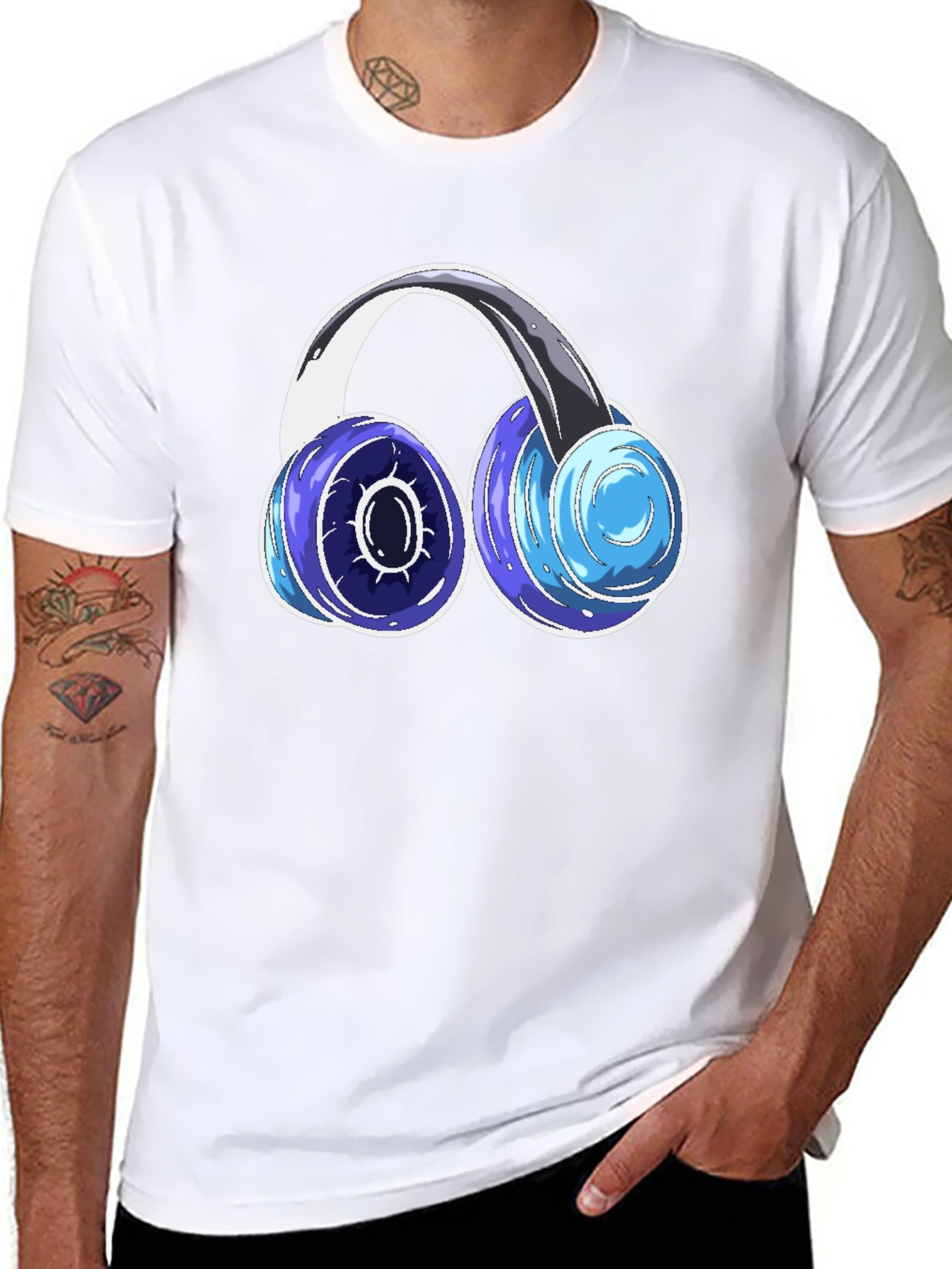 Black Cool Headphones Graphic Tee - Black Cotton Blend view 8