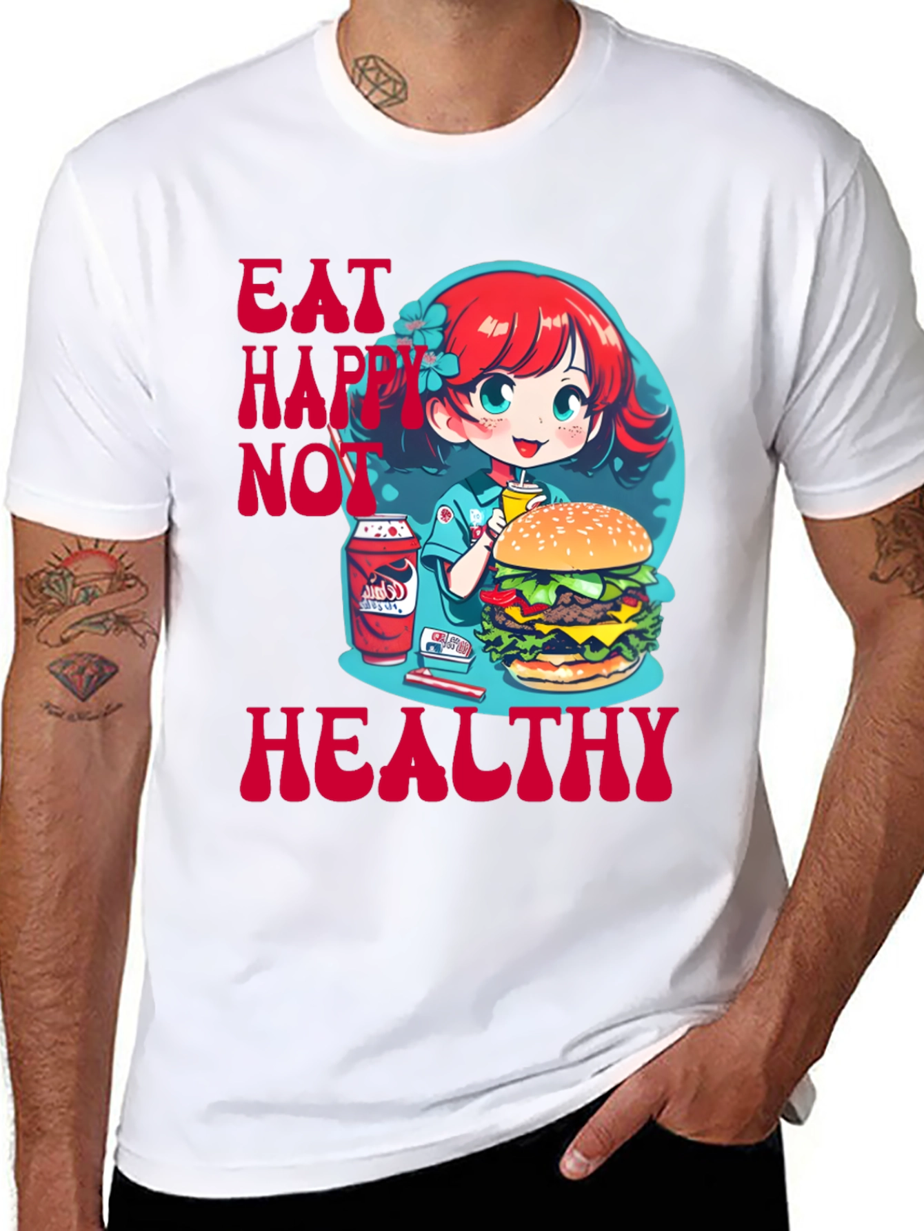 Black Eat Happy Not Healthy Graphic Tee view 8