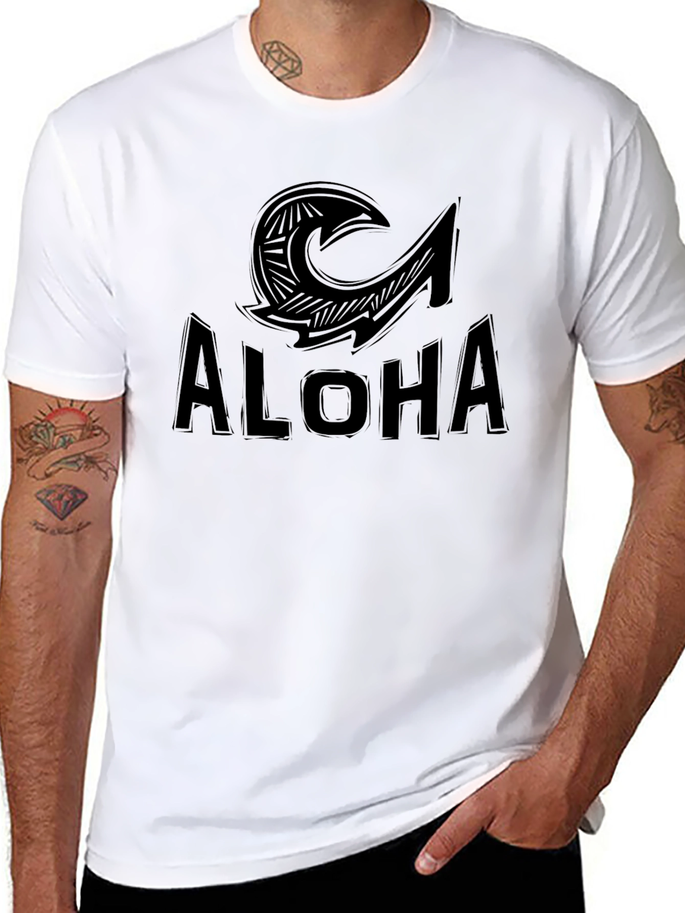 Black Aloha Tribal Hook Graphic Tee - Black view 8