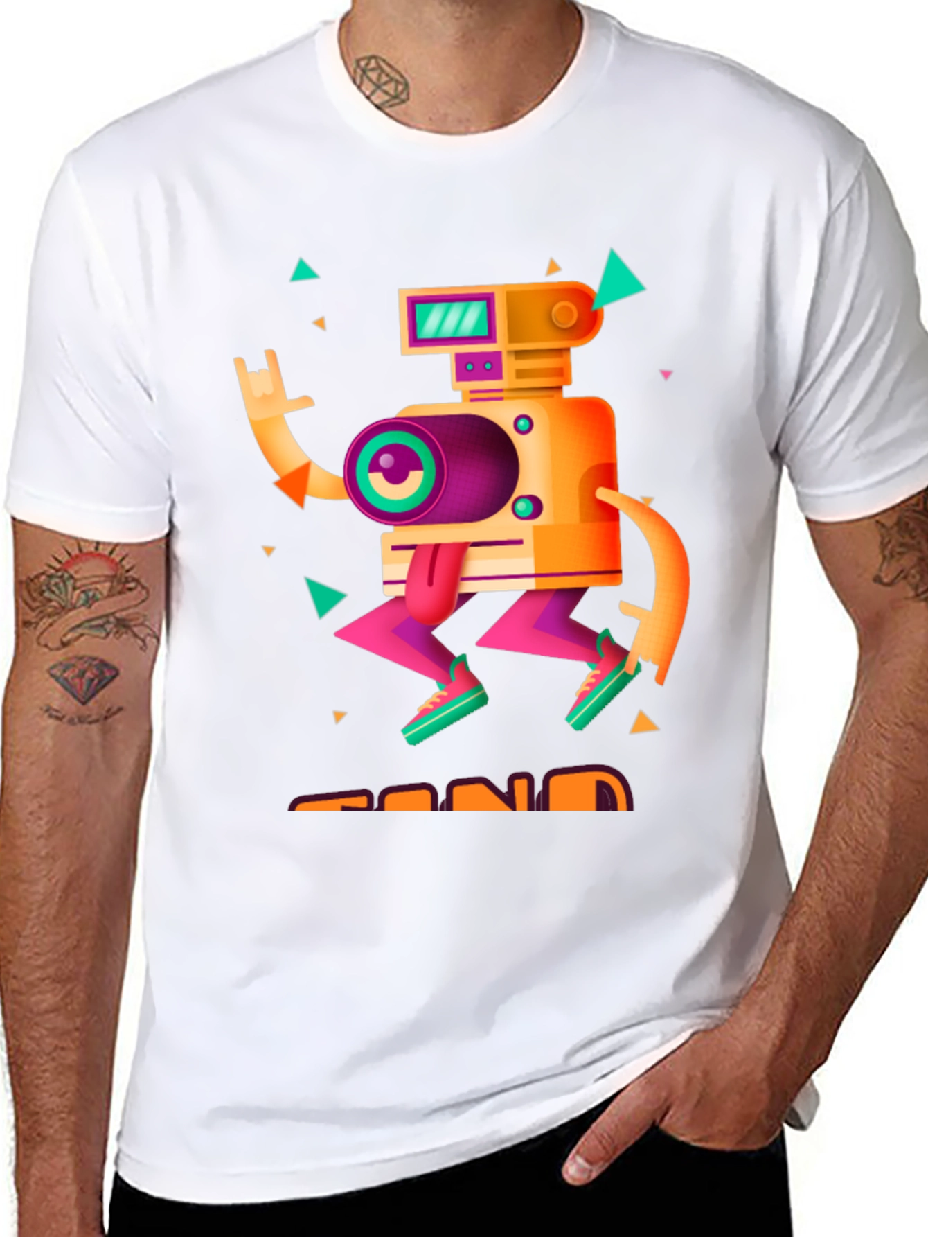 Black Retro Robot Graphic Tee - Black Cotton T-Shirt view 8