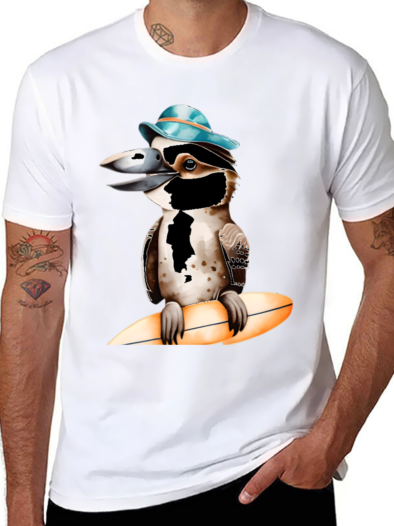 Black Kookaburra Surfer T-Shirt - Cool Bird Design view 8