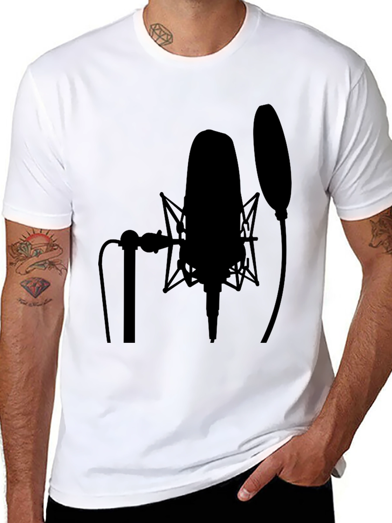 Black Studio Microphone Black T-Shirt - Musician Recording Apparel view 8