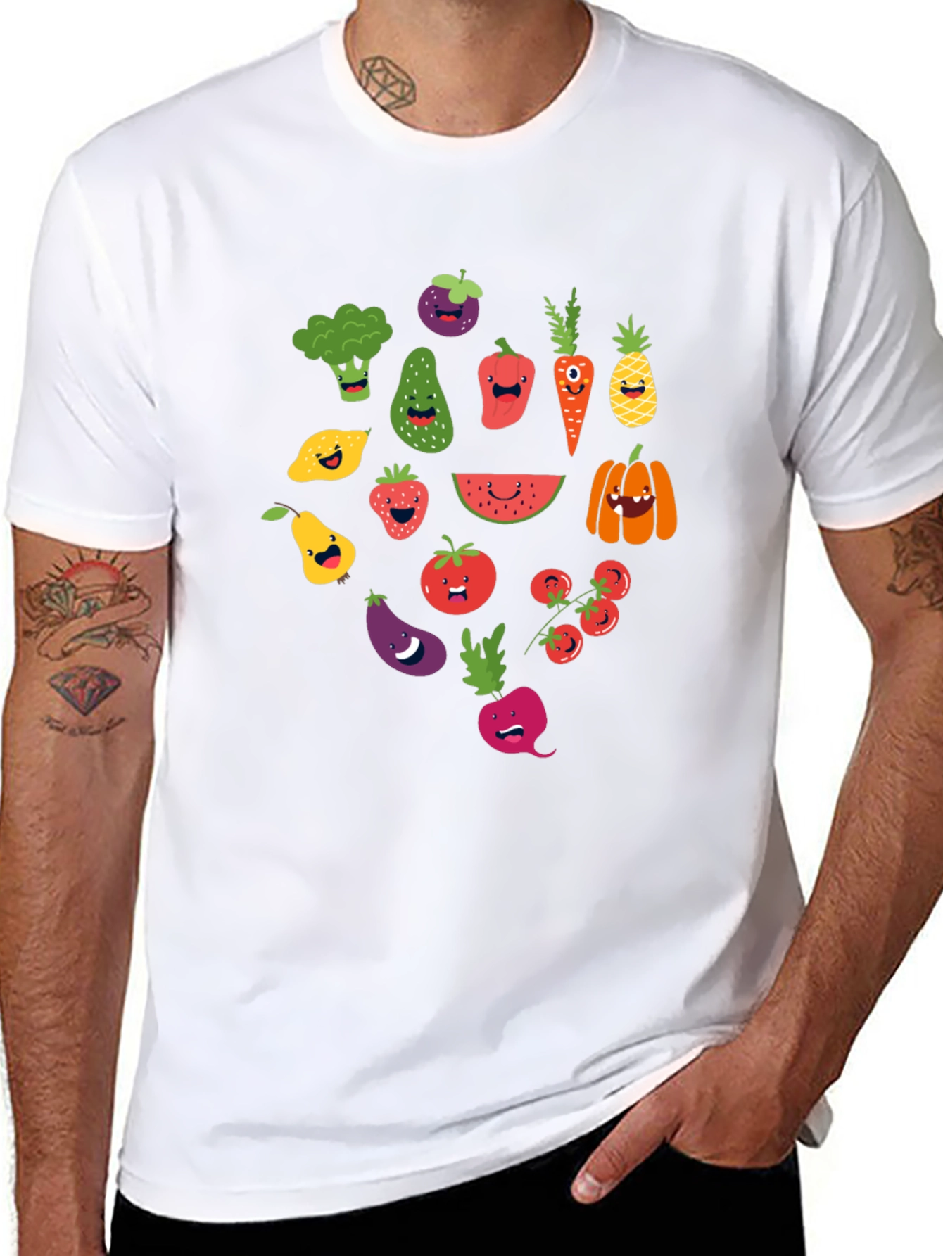 Black Whimsical Veggie T-Shirt - Fun Foodie Fashion view 8