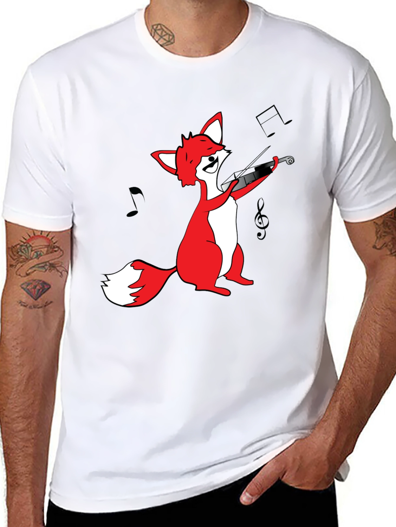 Black Fox Violinist T-Shirt - Black Graphic Tee view 8