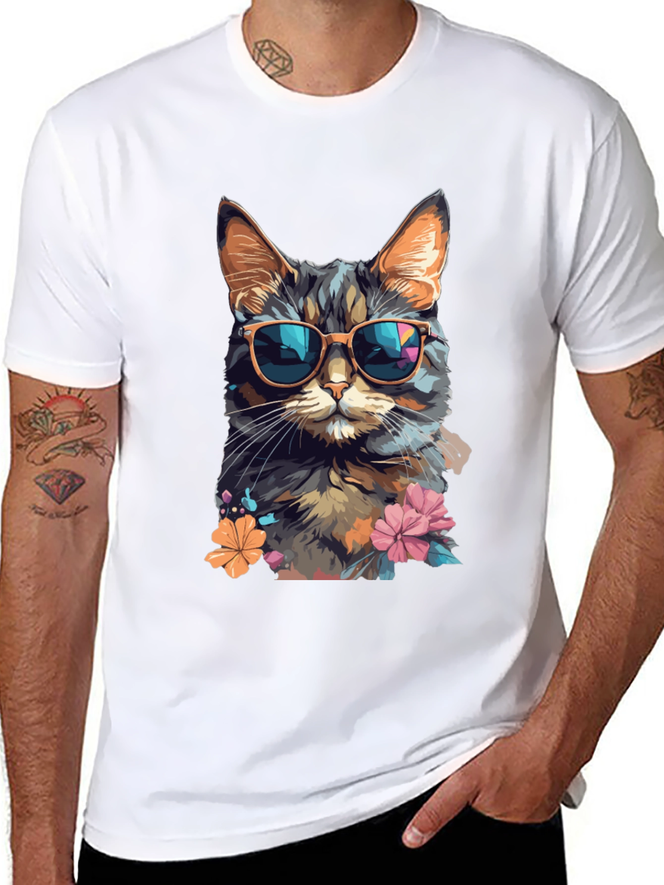 Black Cool Cat T-Shirt: Stylish Feline Design view 8