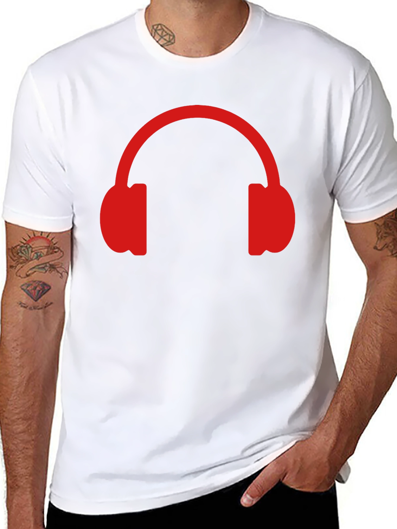 Black Red Headphone Graphic T-Shirt - Music Lover Tee view 8