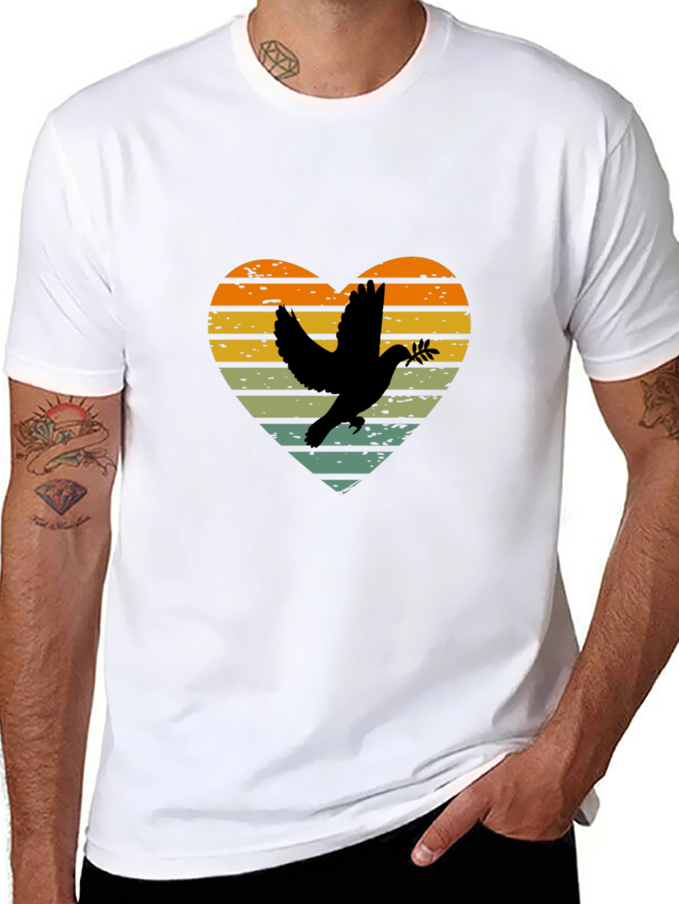 Dove Heart Graphic T-Shirt - Peace & Love Design - 8