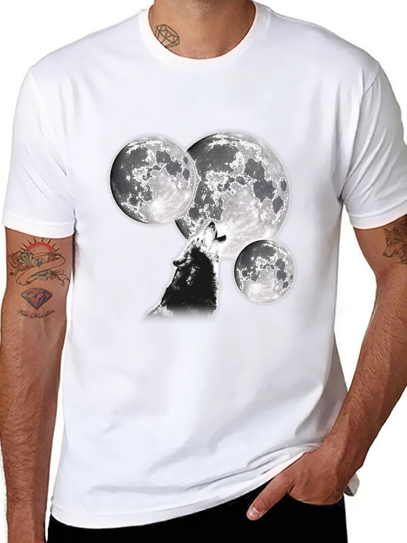 Black Wolf Howling at Moon T-Shirt view 8