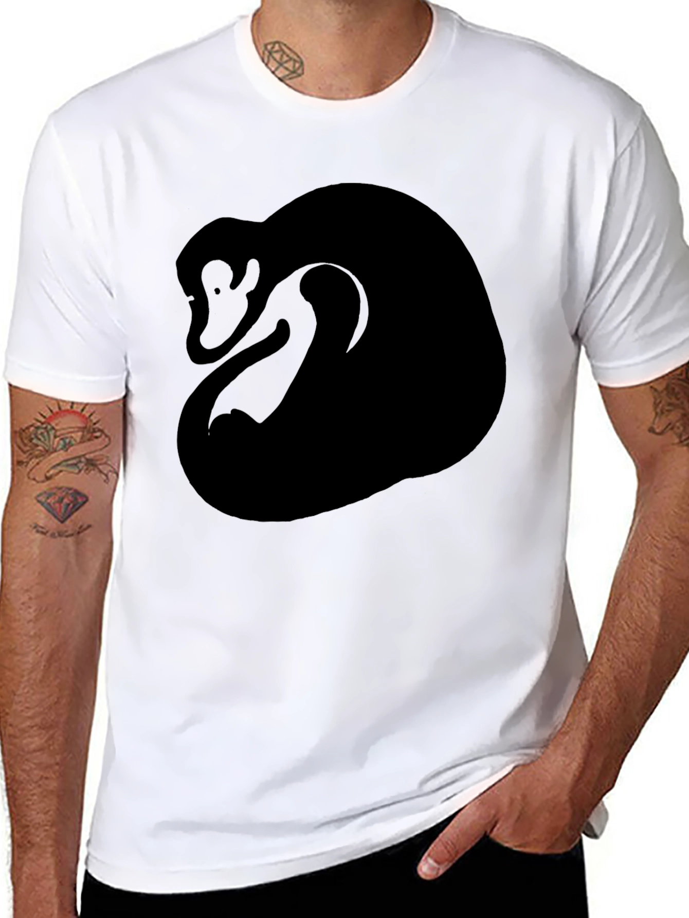 Black Abstract Monkey Graphic Tee - Black Cotton Blend view 8