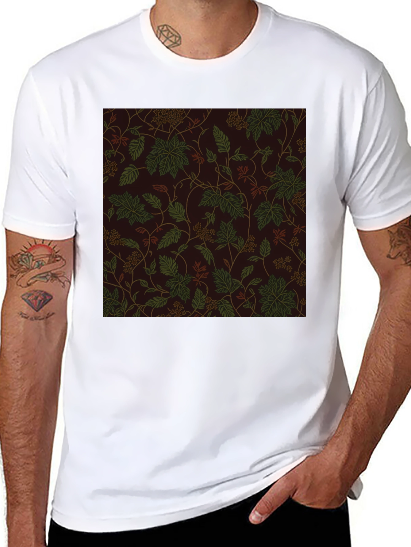 Black Botanical Print Crew Neck Tee view 8