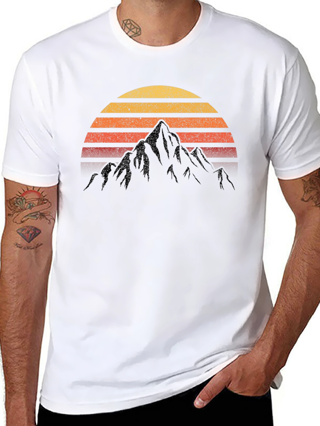 Black Retro Mountain Sunset T-Shirt view 8