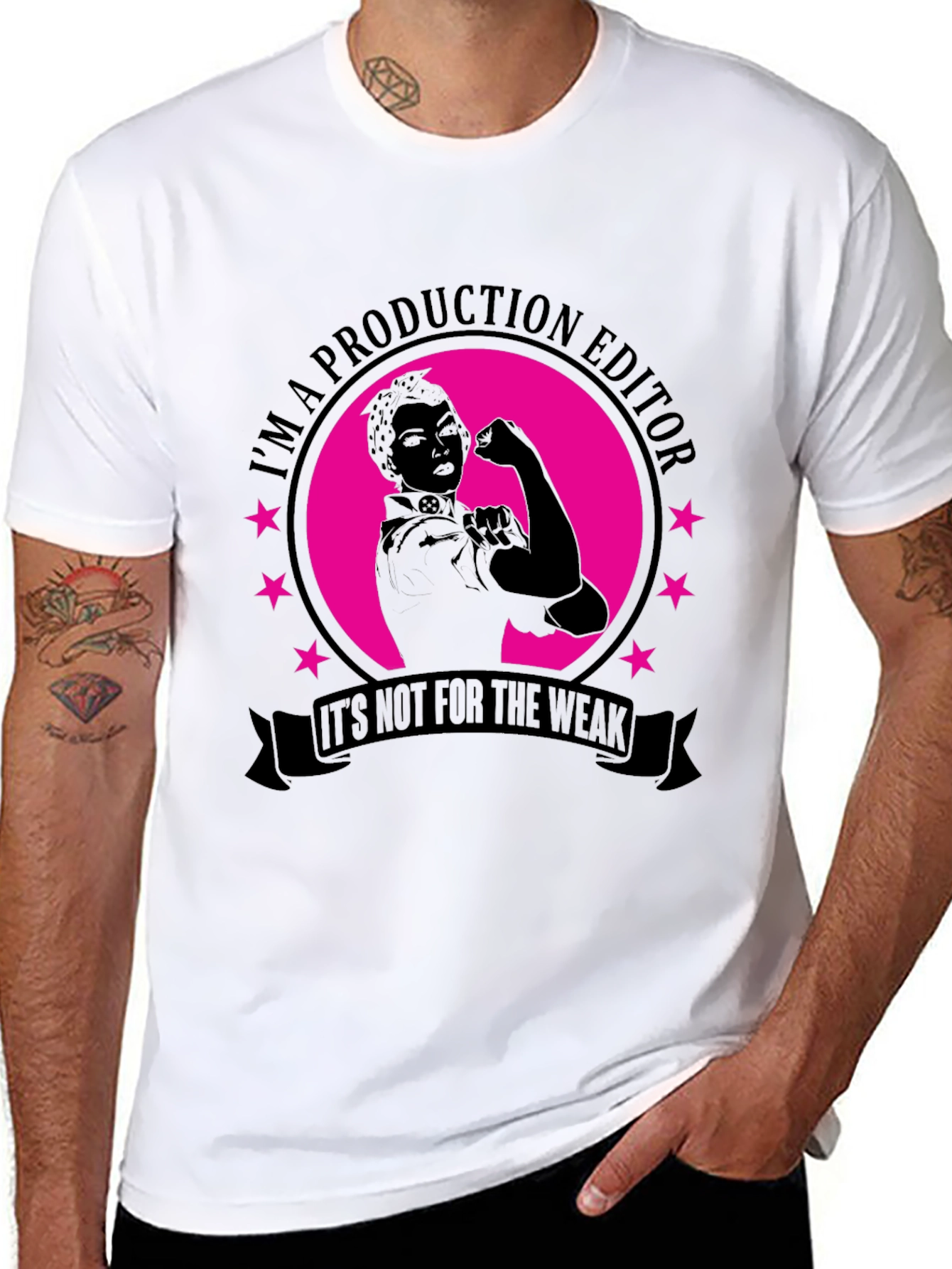 Black Production Editor Rosie the Riveter Style T-Shirt view 8