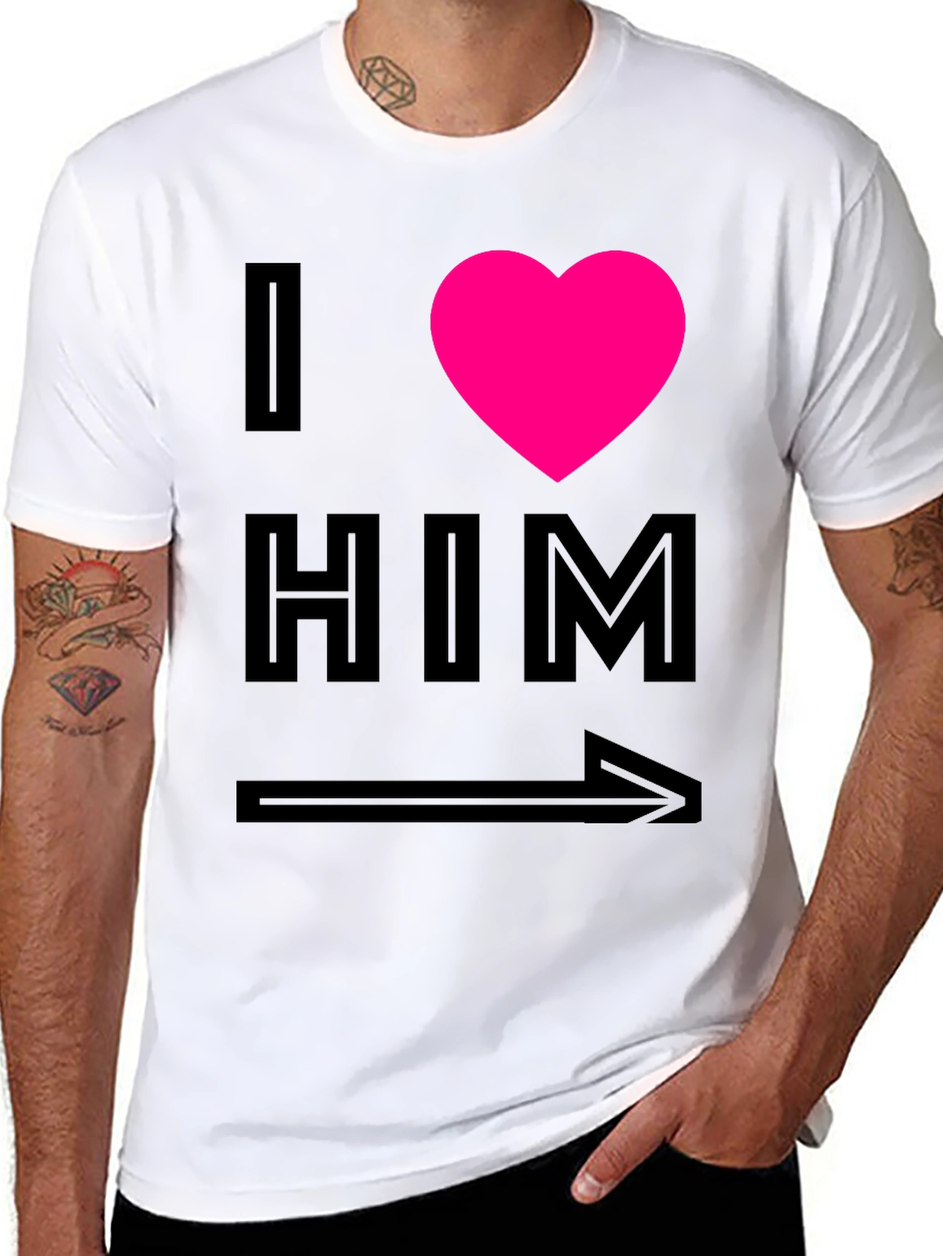 Black I Heart Him Graphic Tee - Black Unisex T-Shirt view 8