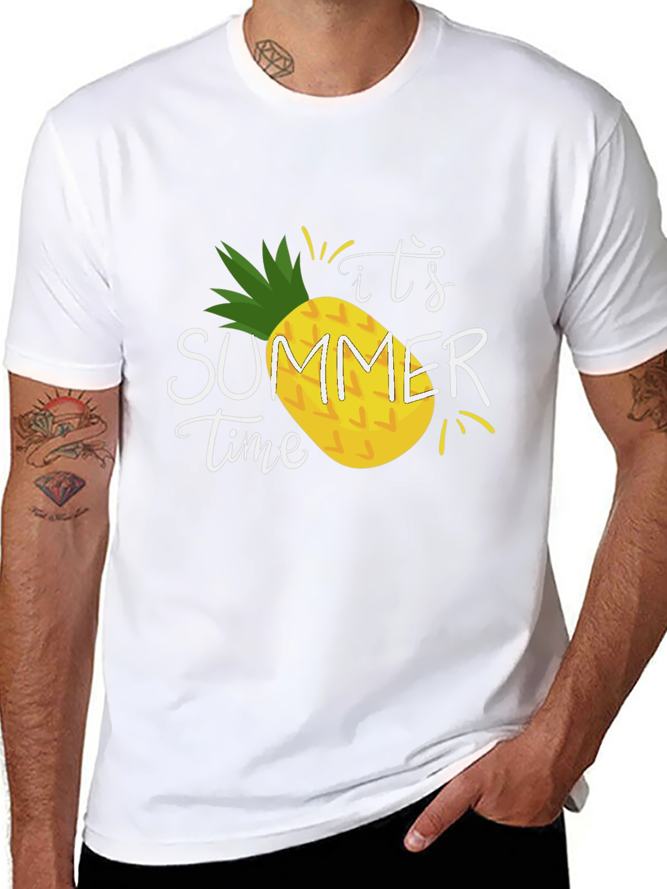 Black It's Summer Time Pineapple T-Shirt view 8