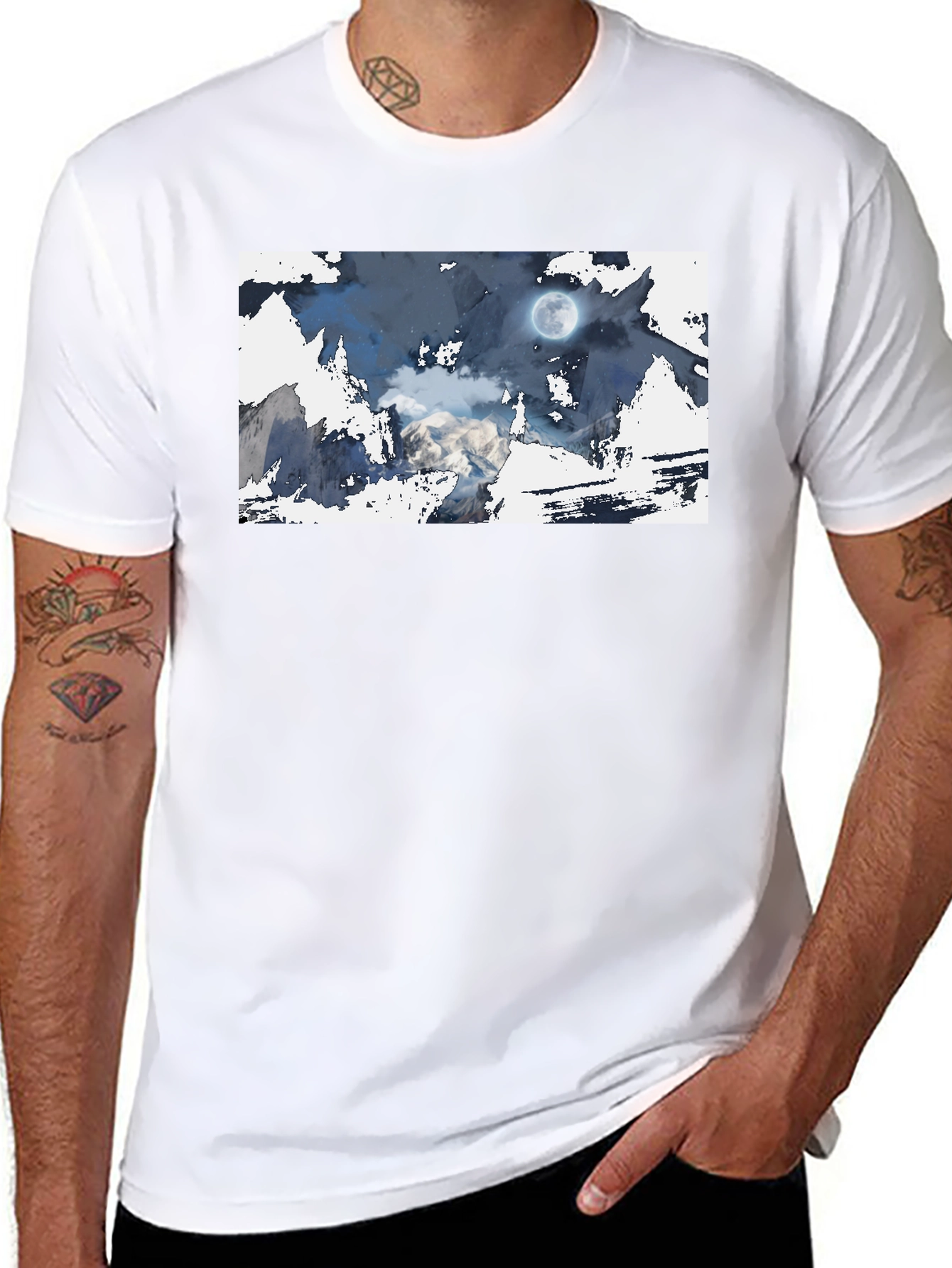 Black Moonlit Mountain Tee - Stylish Graphic Print view 8