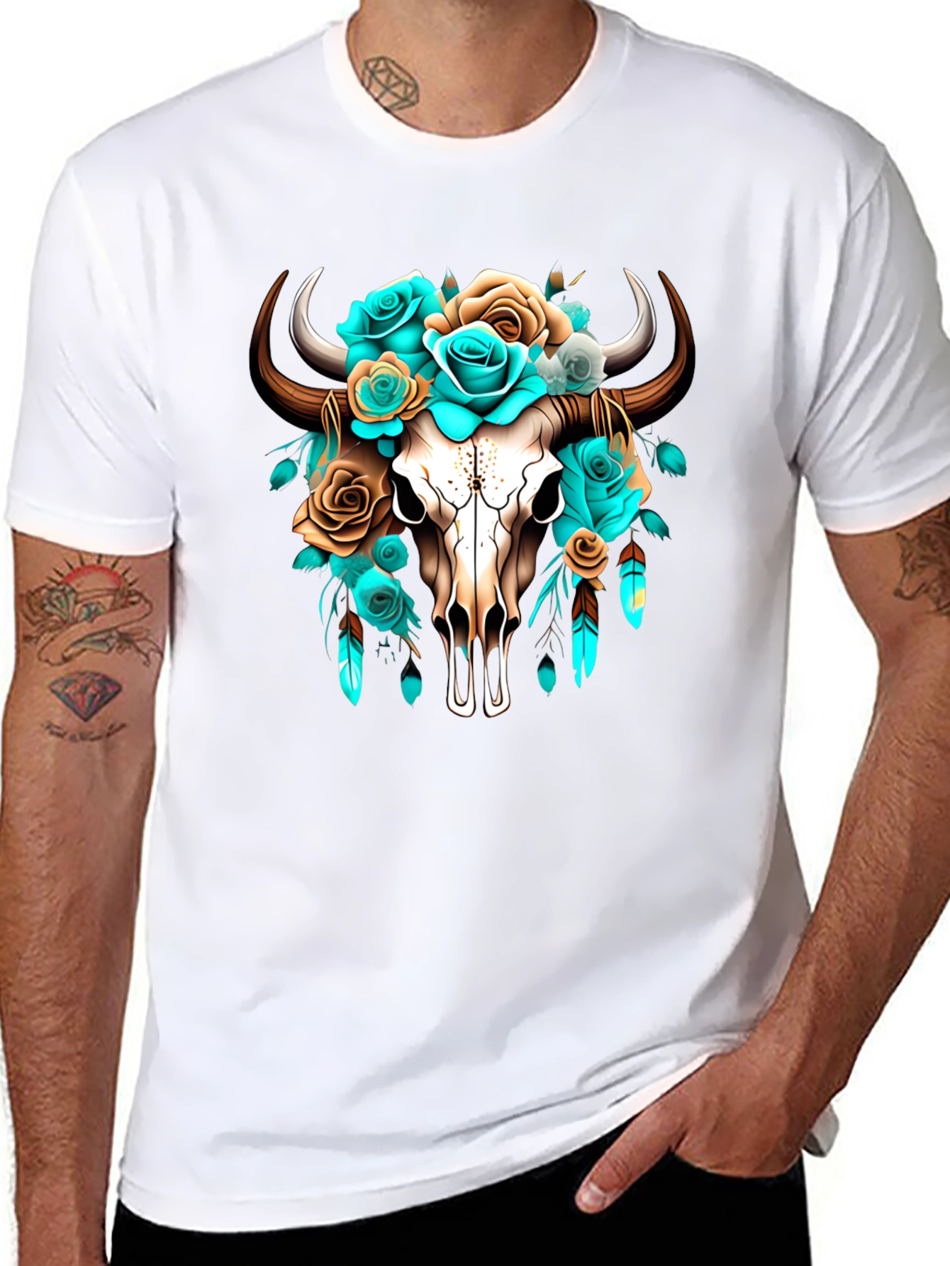 Black Floral Bull Skull Graphic Tee - Western Style view 8