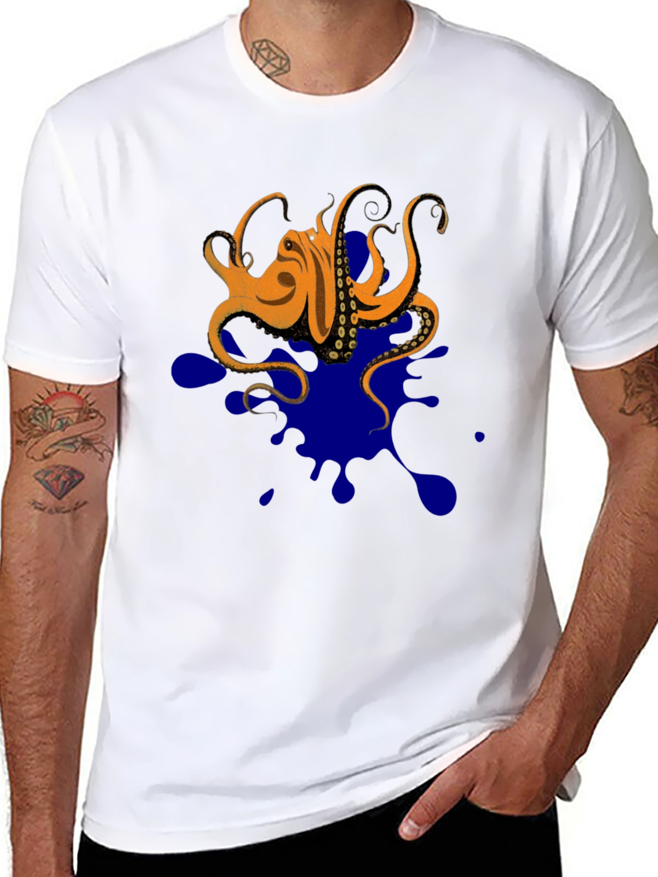 Black Octopus Ink Splatter T-Shirt - Unique Graphic Tee view 8