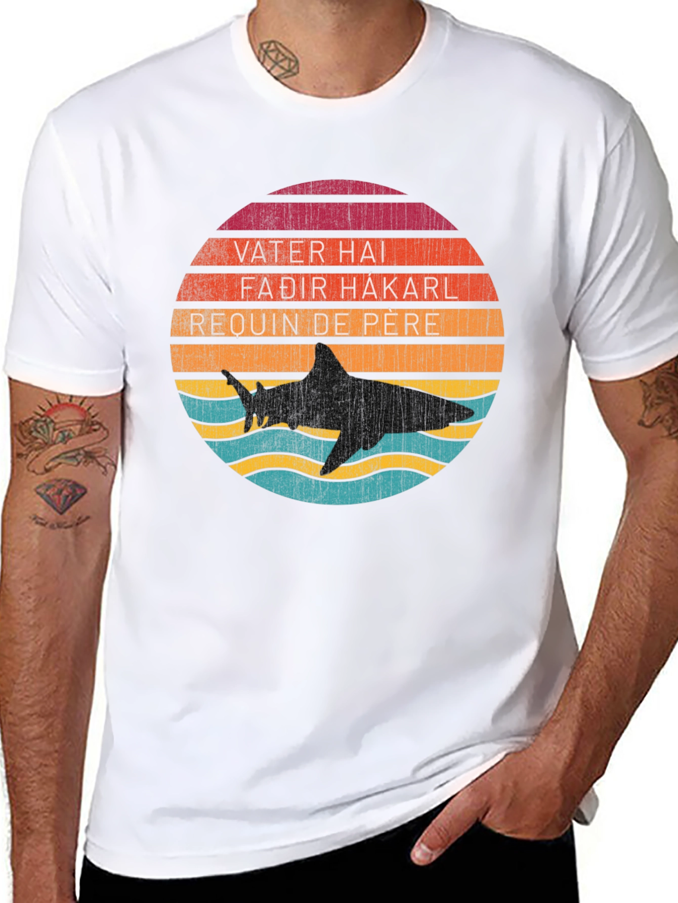 Retro Shark Dad T-Shirt - Vater Hai, Fadir Hakarl, Requin de Pere - 8
