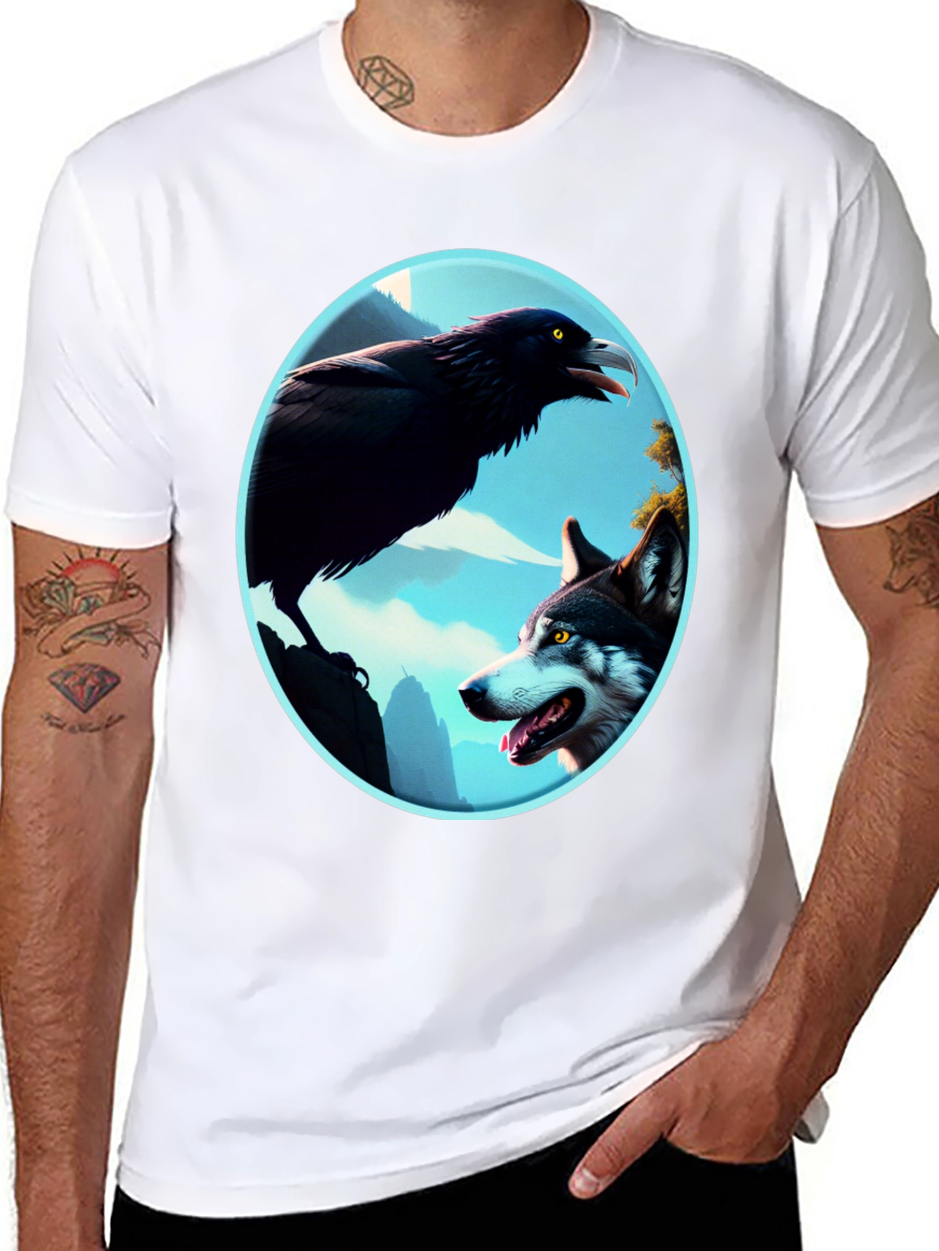 Black Raven and Wolf Graphic Tee view 8