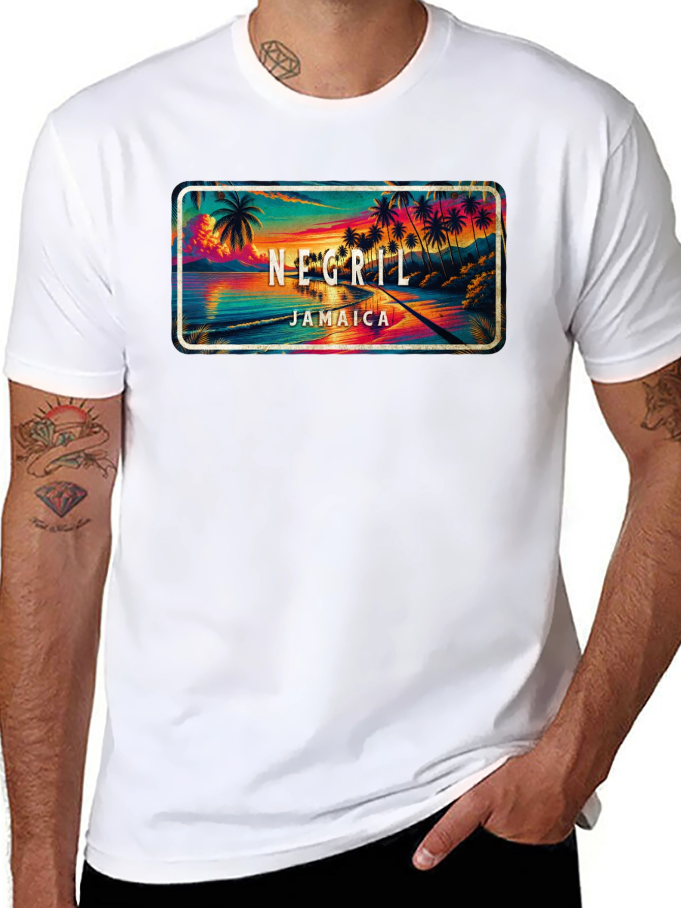 Negril Jamaica Graphic T-Shirt - Tropical Beach Design - 8