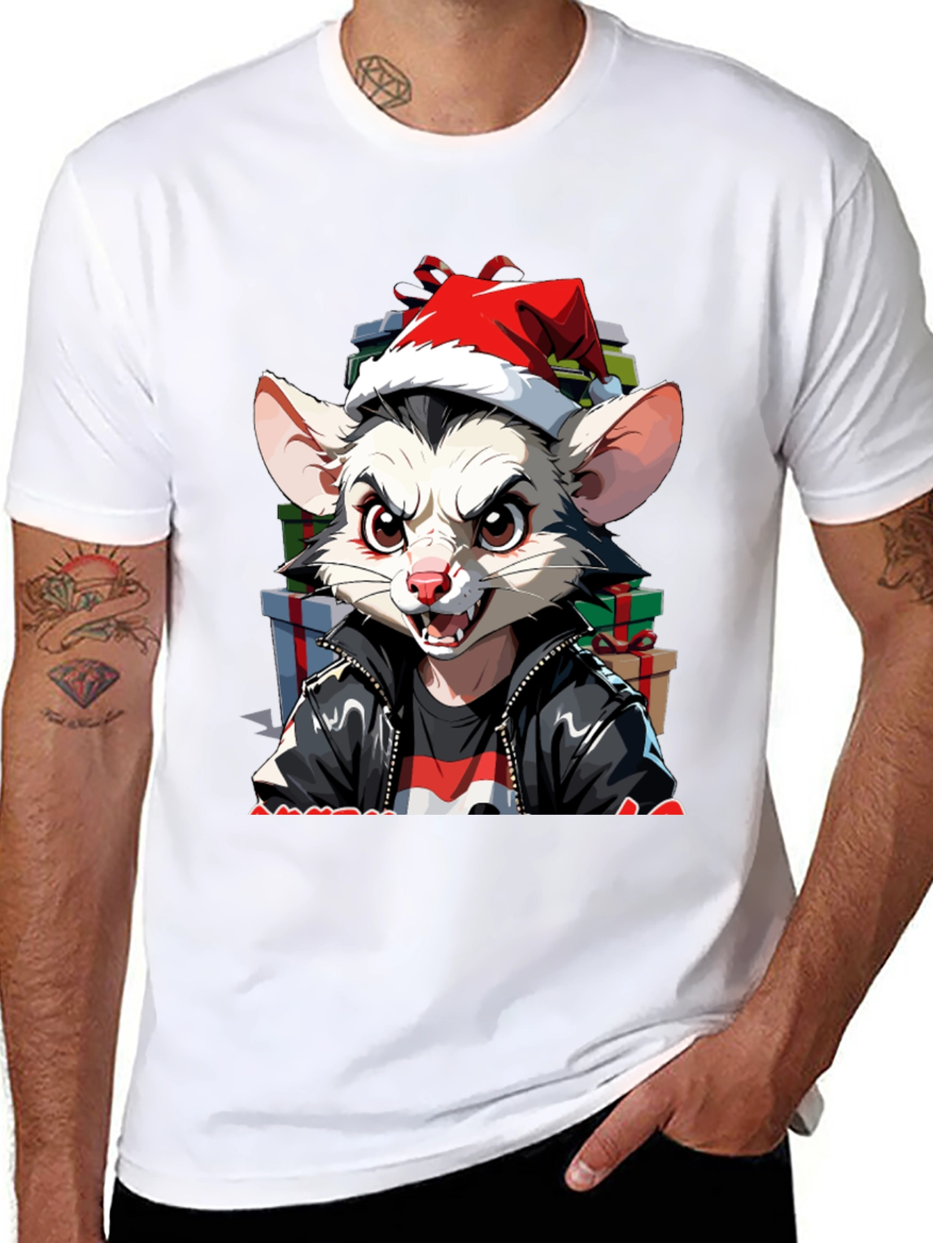 Black Festive Opossum Tee - Holiday Style view 8