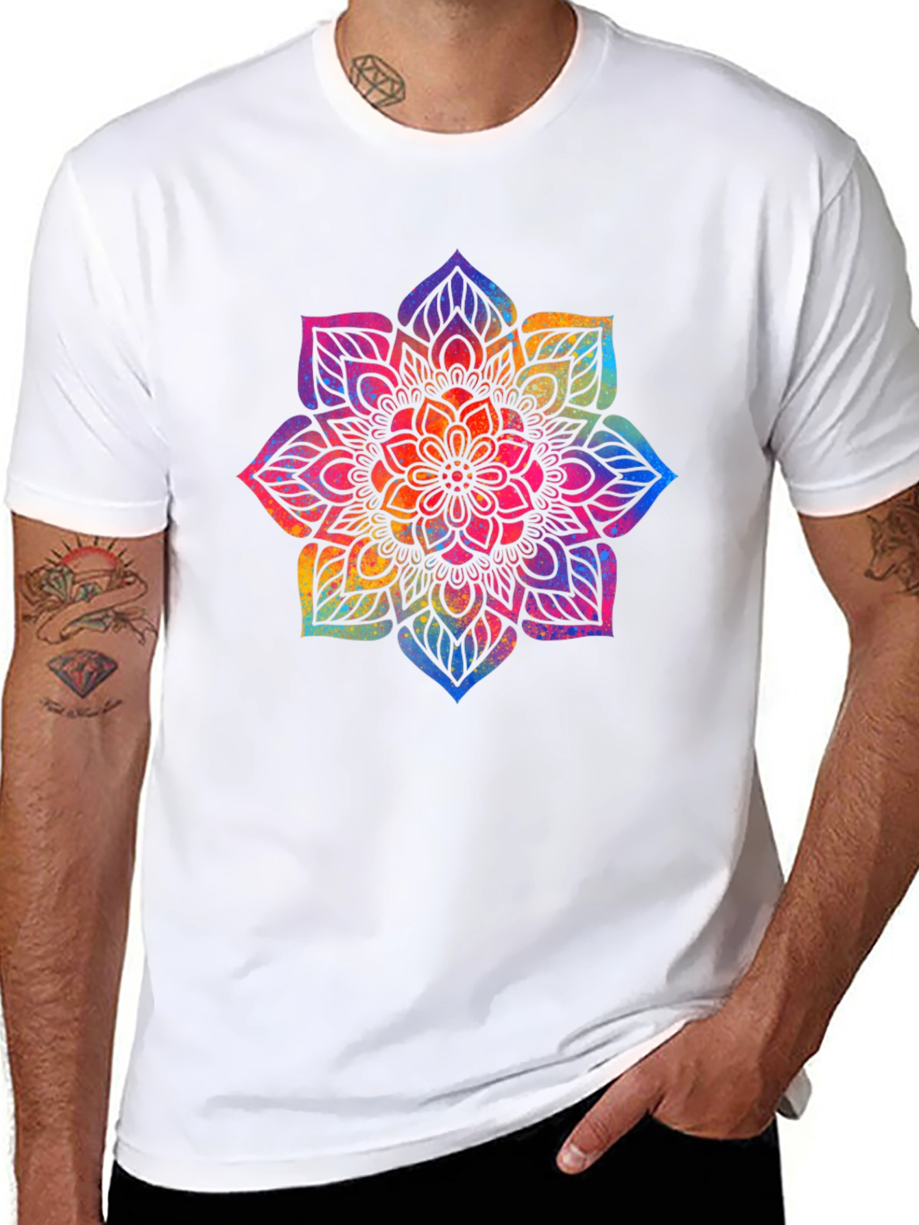 Black Vibrant Mandala Graphic Tee - Black Cotton Comfort view 8