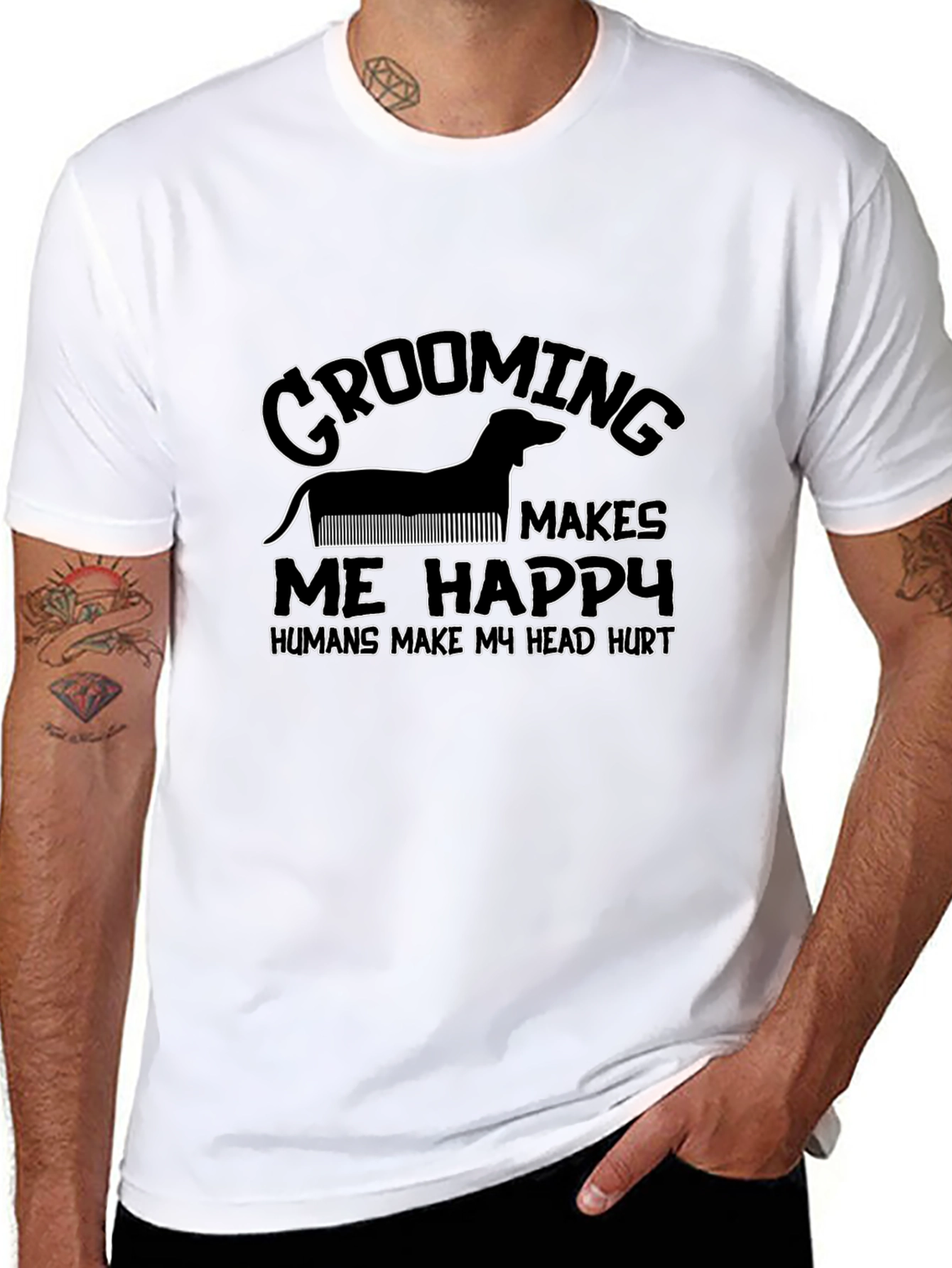 Black Grooming Makes Me Happy Black T-Shirt view 8