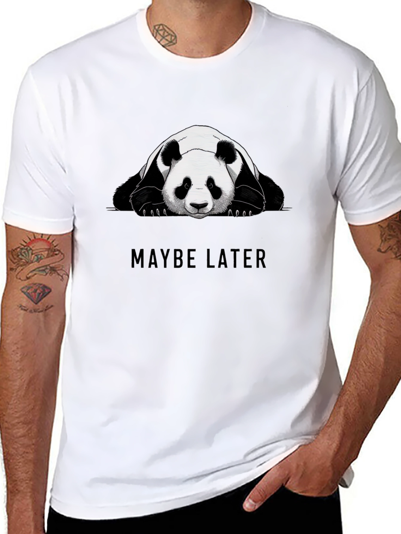 Black Lazy Panda Graphic Tee - "Maybe Later" Black Cotton T-Shirt view 8