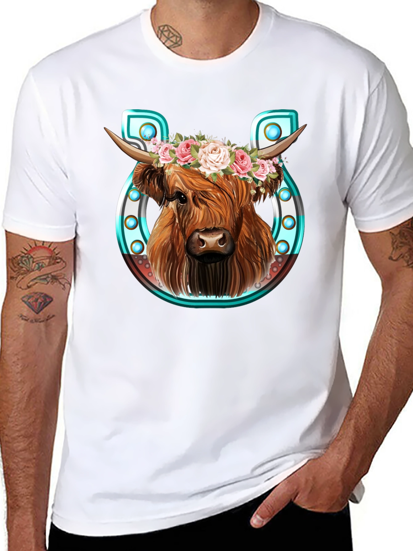 Black Highland Cow Flower Crown Graphic Tee view 8