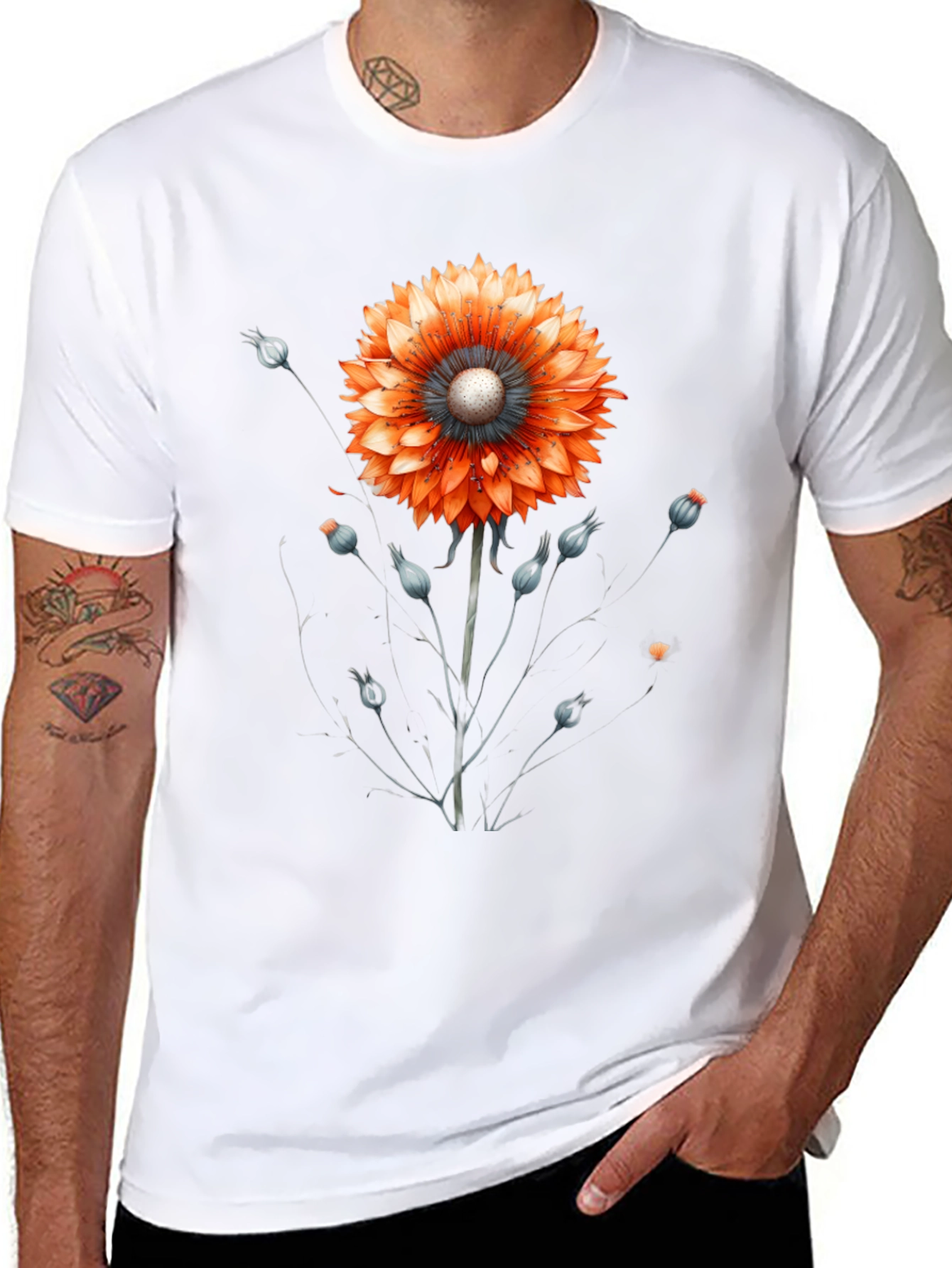 Black Floral Graphic Tee - Orange Bloom on Black view 8
