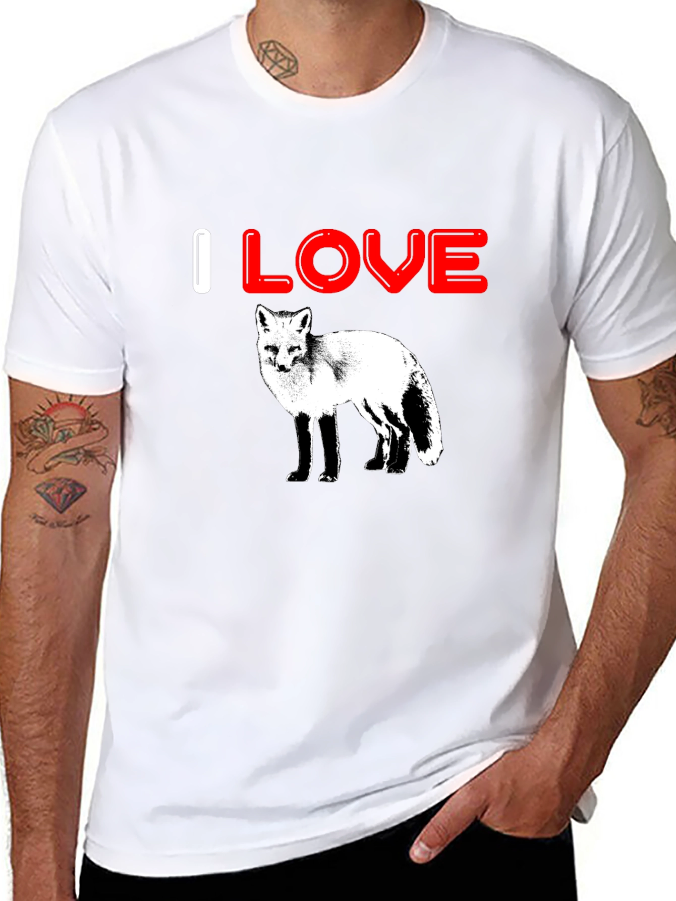Black I Love Foxes Graphic Tee - Black Cotton T-Shirt view 8
