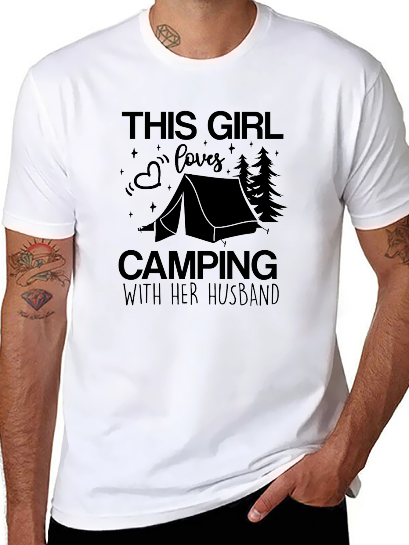 Black Camping Girl T-Shirt - "With Her Husband" Tee view 8