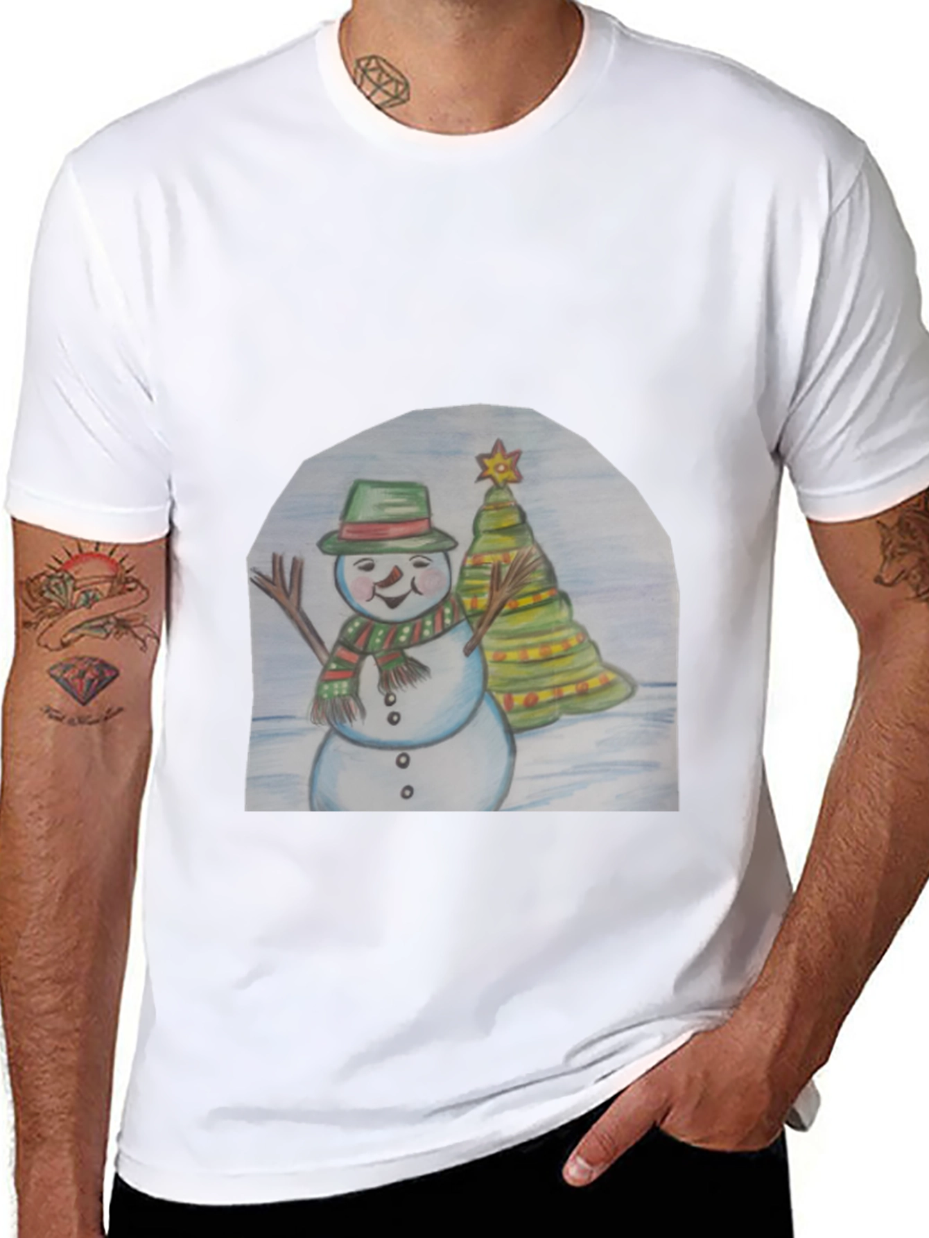 Black Festive Snowman & Christmas Tree T-Shirt view 8