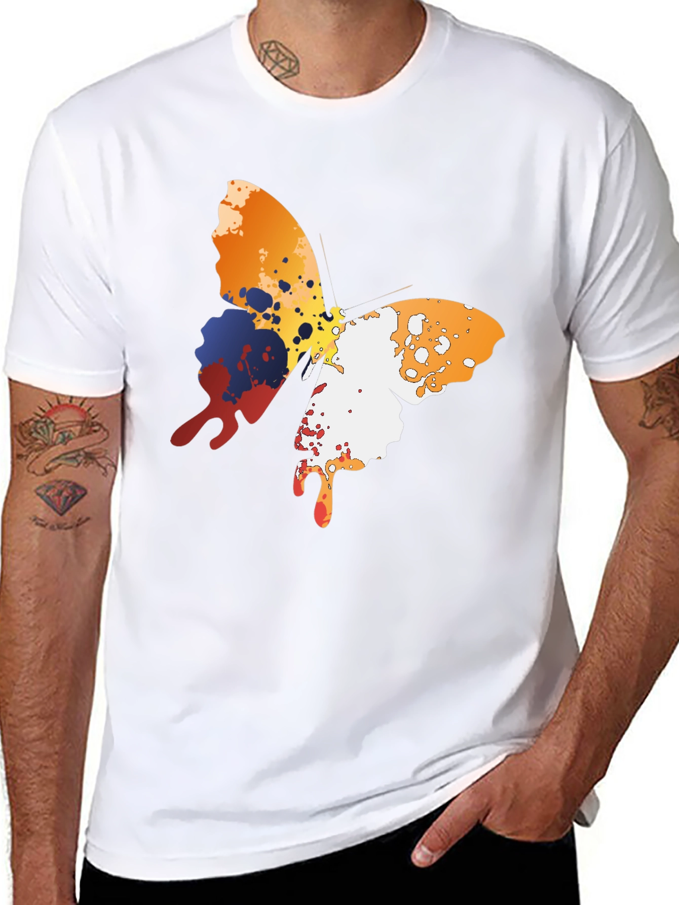 Black Abstract Butterfly Graphic Men's Black T-Shirt view 8